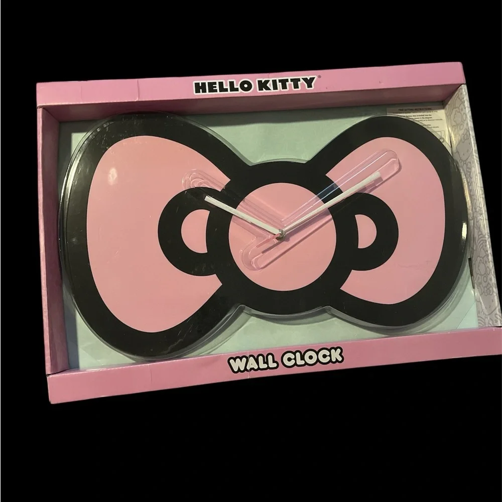 Sanrio Hello Kitty Pink & Black Bow Wall Clock - NIB